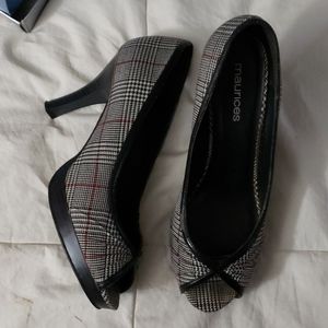 Plaid, peep toe pumps